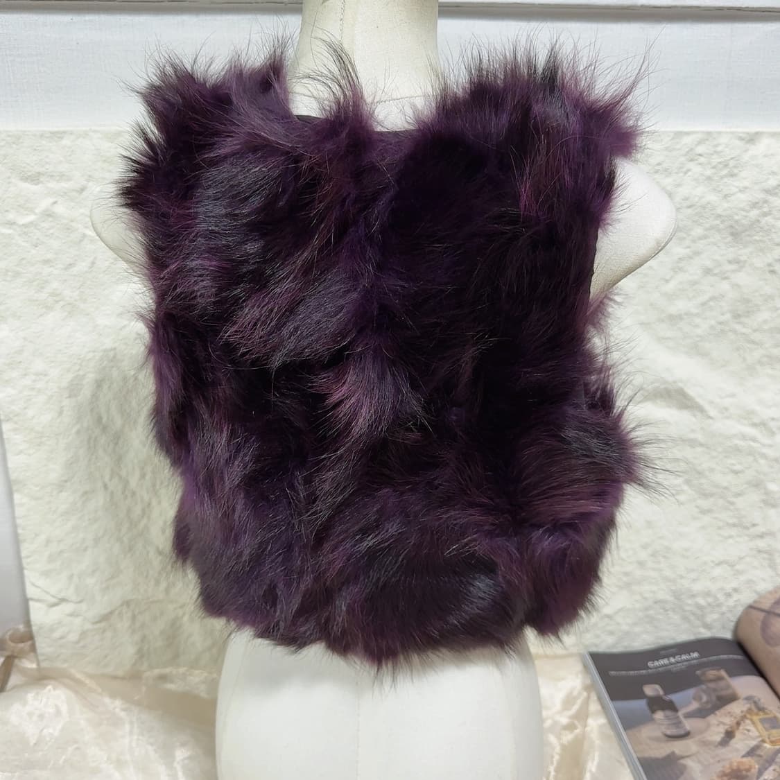 빈티지 다크나이트  퍼플 라쿤퍼 조끼 베스트 상품이미지3