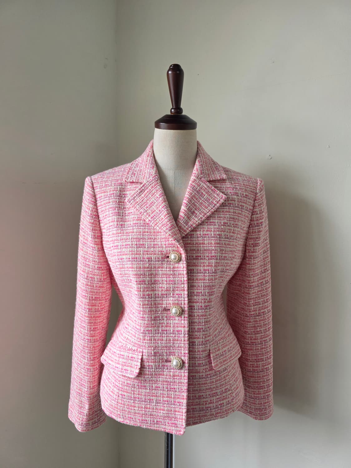 핑크 트위드 진주 버튼 자켓 상품이미지1