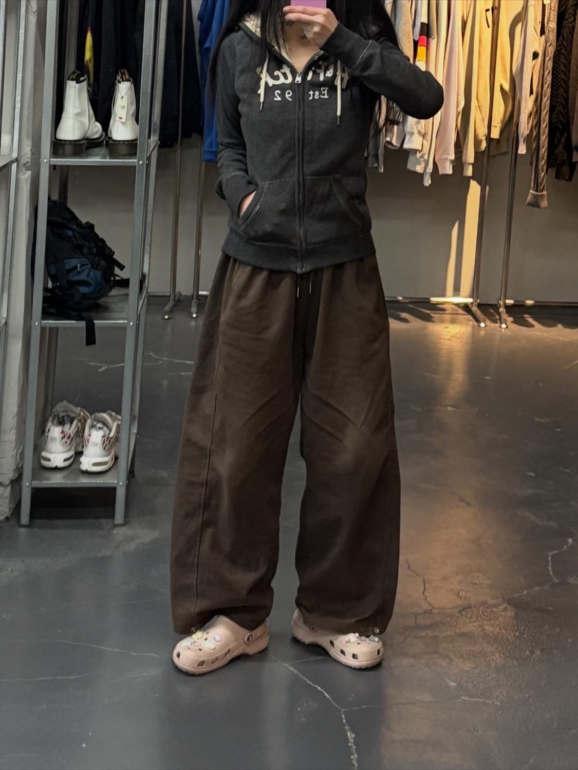 아베크롬비 로고 차콜 쉐르파 후드집업 A2874 상품이미지1