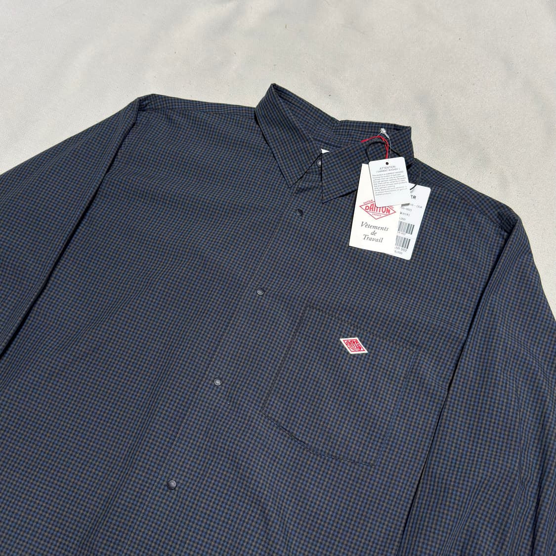 38 새상품 단톤 체스트 패치 로고 체크 워크 셔츠 상품이미지1