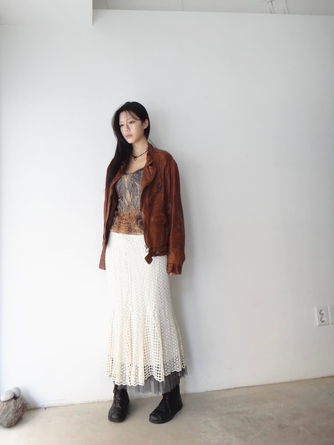 Zip aging leather jacket / orange brown 상품이미지5