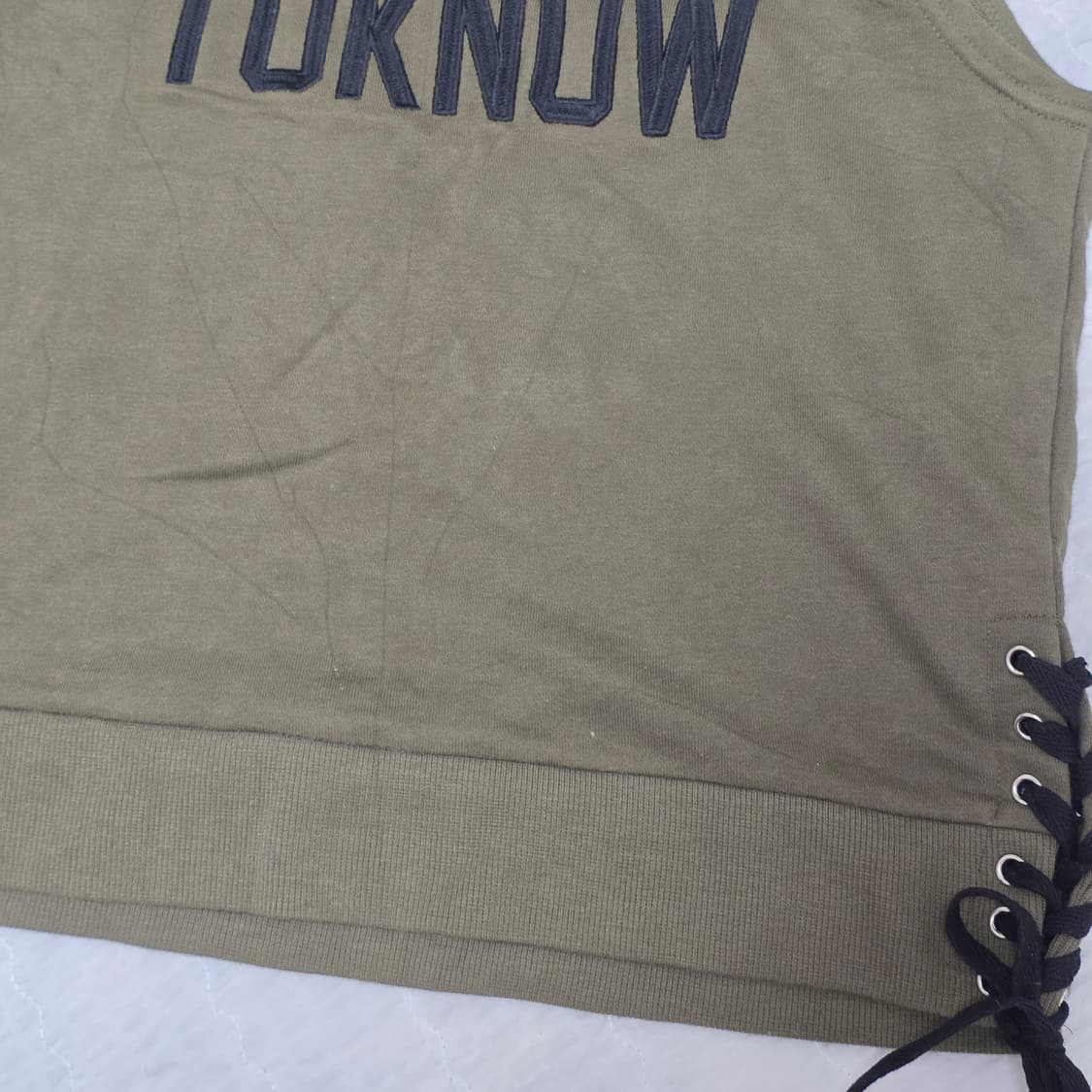 카키 민소매 티셔츠 나나깔 오네갸루st 레이스업 상품이미지5