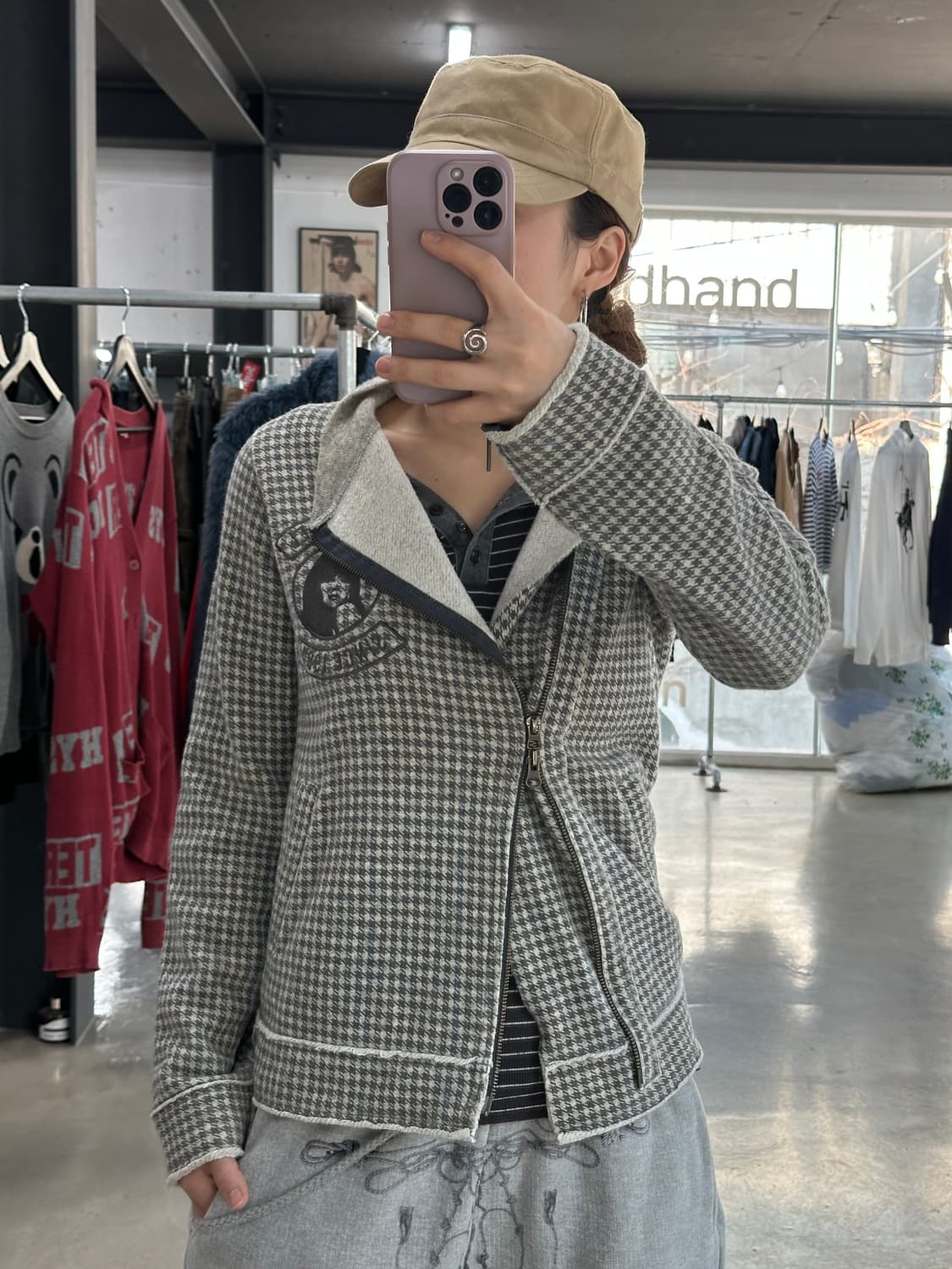 히스테릭글래머 히스걸 사선지퍼 하운드투스 울자켓 상품이미지2