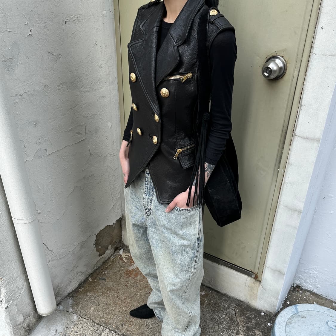 (레어) 2010 아카이브 발망 가죽 나폴레옹 버튼 베스트 상품이미지5