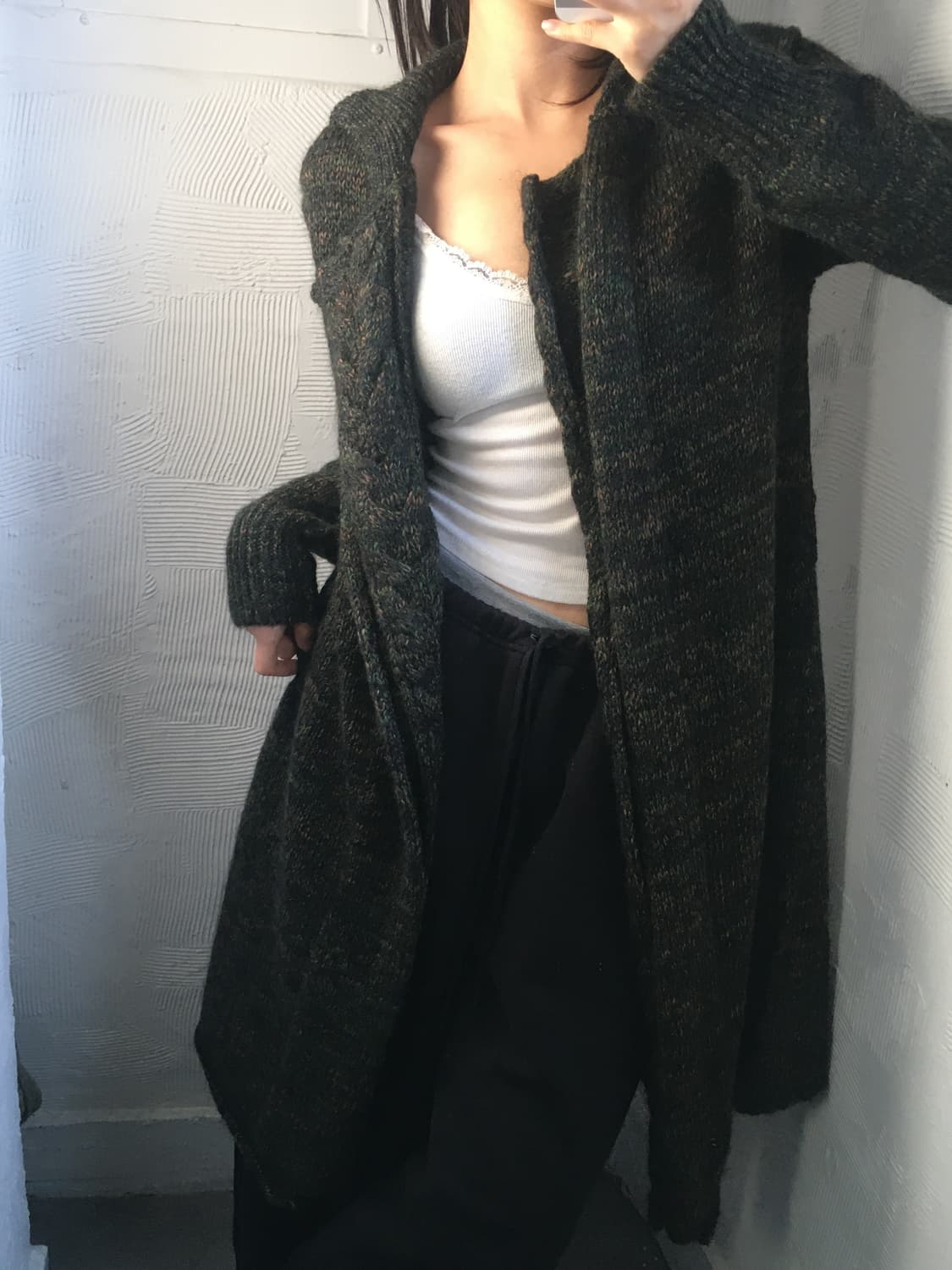 Y’s 요지야마모토 카키 모헤어 롱 오픈 가디건 상품이미지3