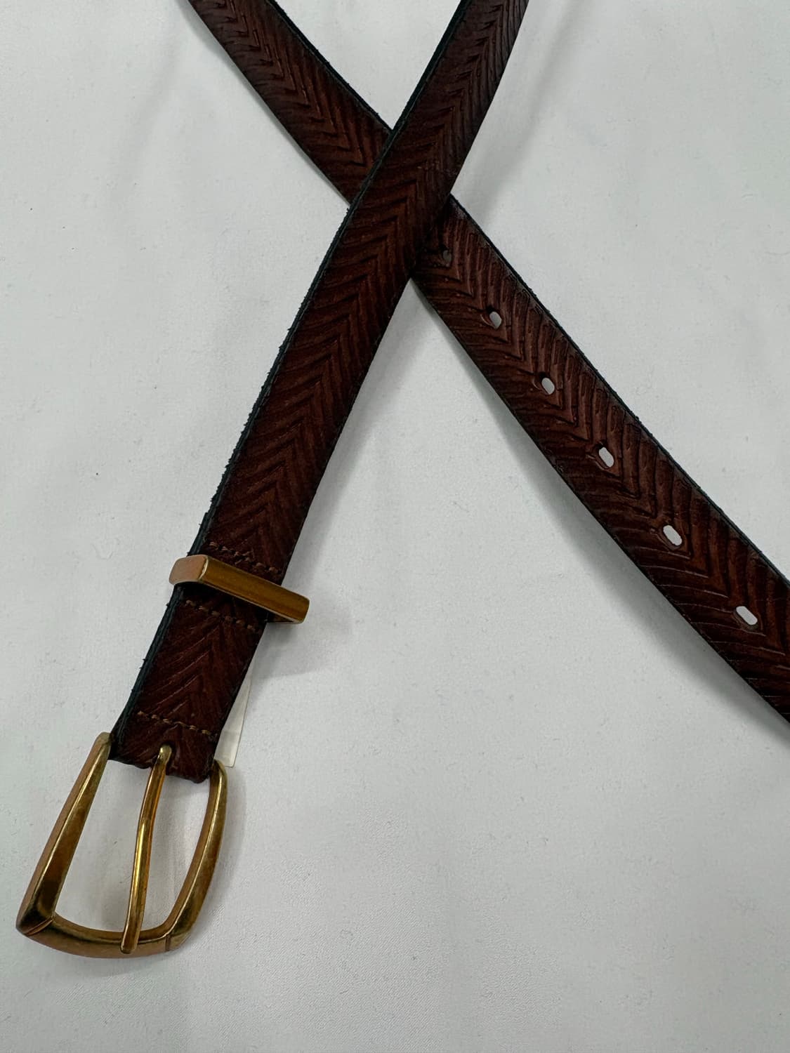 GAP 갭 헤링본 패턴 브라운 레더 벨트 상품이미지3