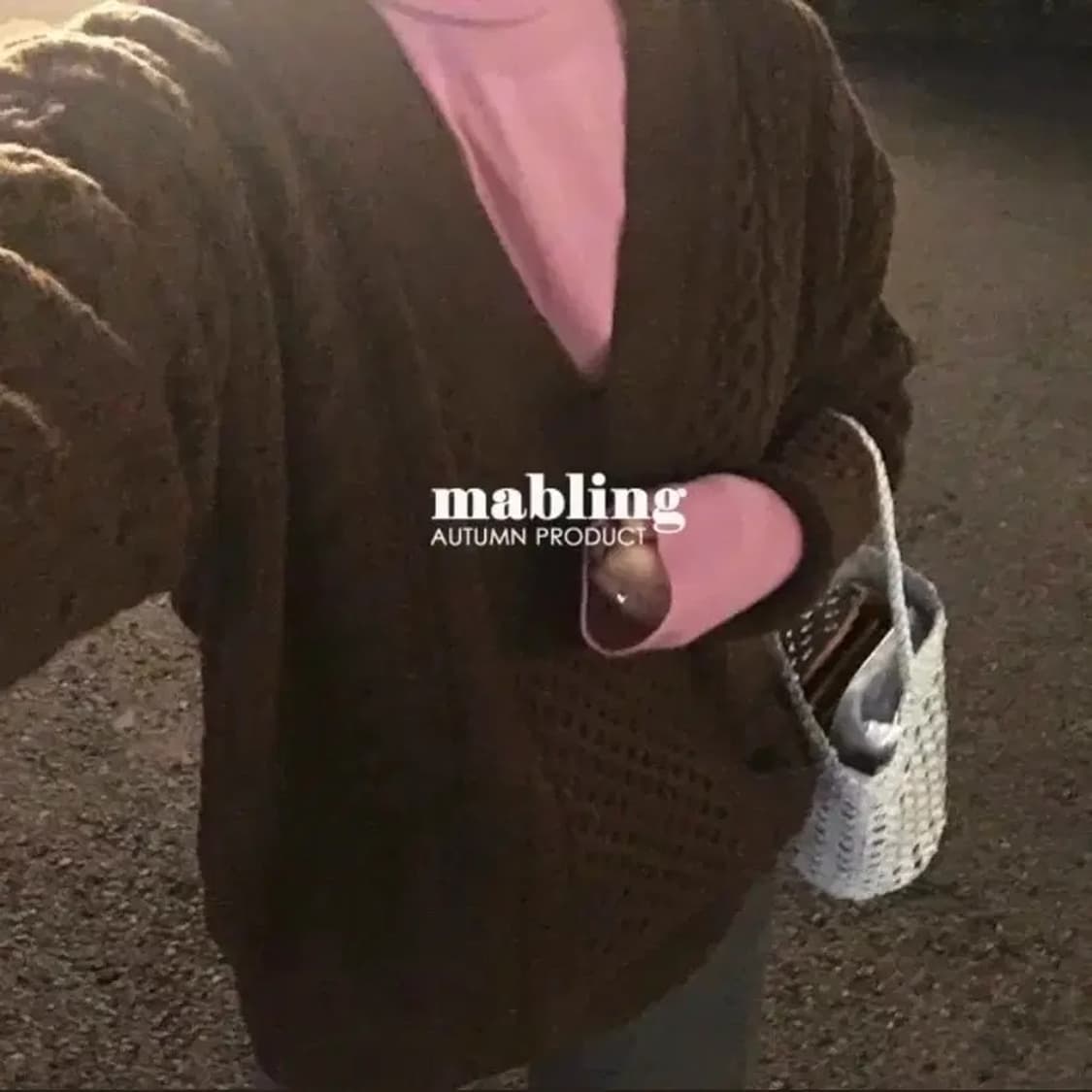 mabling 마블링마켓 케이블 니트 브라운 오버핏 꽈배기 브이넥 상품이미지5