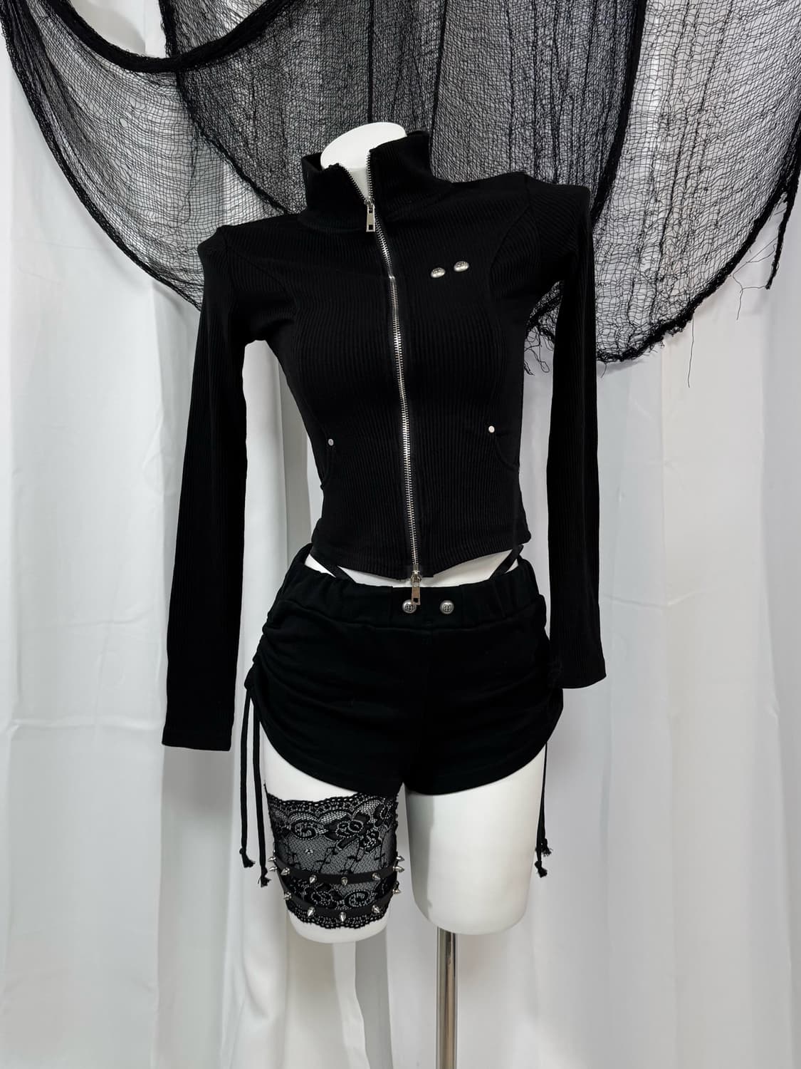 black purple zip up short pants set 상품이미지3