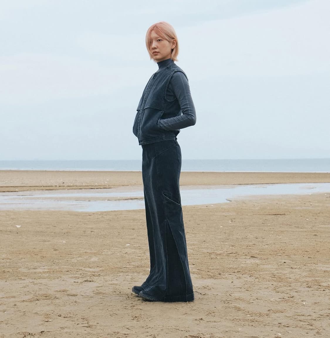 ee WOMENS DENIM LONG SKIRT BLACK 상품이미지3