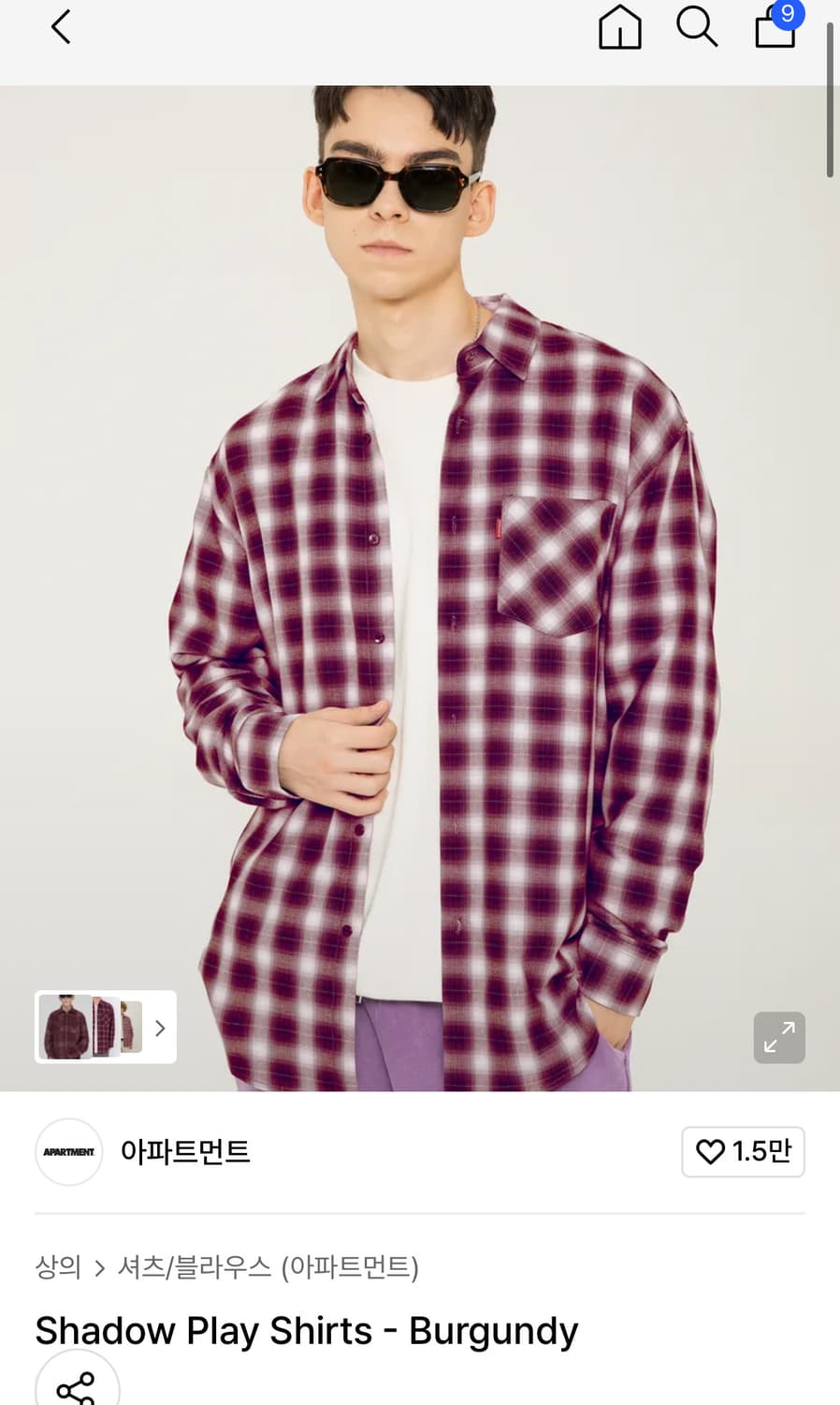 아파트먼트 버건디 체크셔츠 상품이미지1
