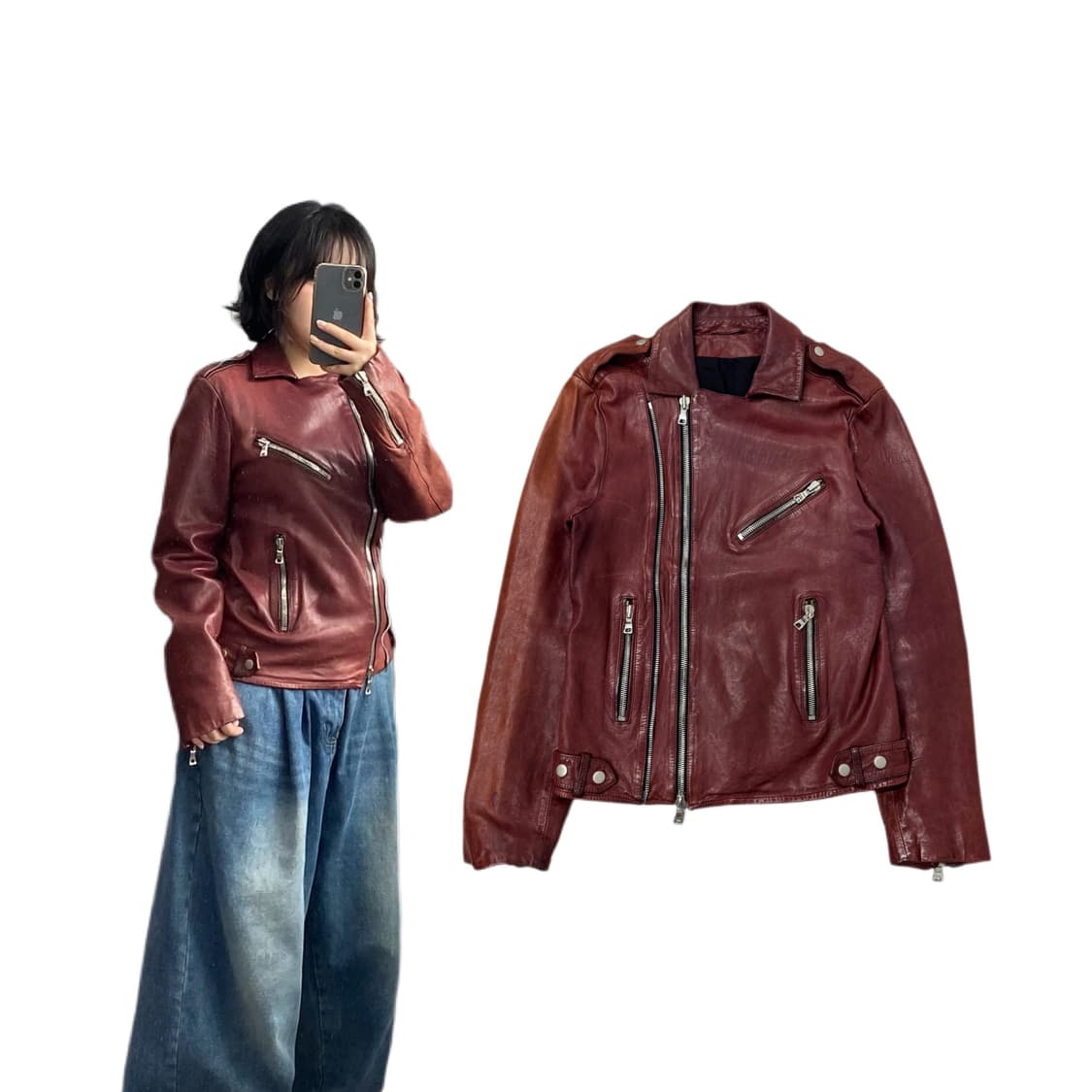 바이커 리얼레더 양가죽 사선 라이더 릭오웬스맛 가죽자켓 상품이미지1