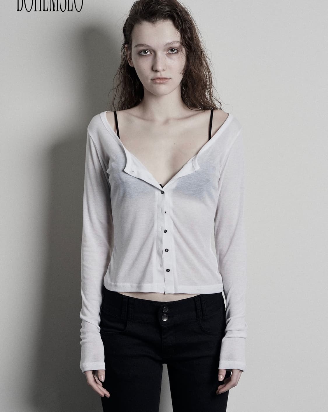 보헤미안서울 베이직 스쿱 버튼 가디건 아이보리 상품이미지1