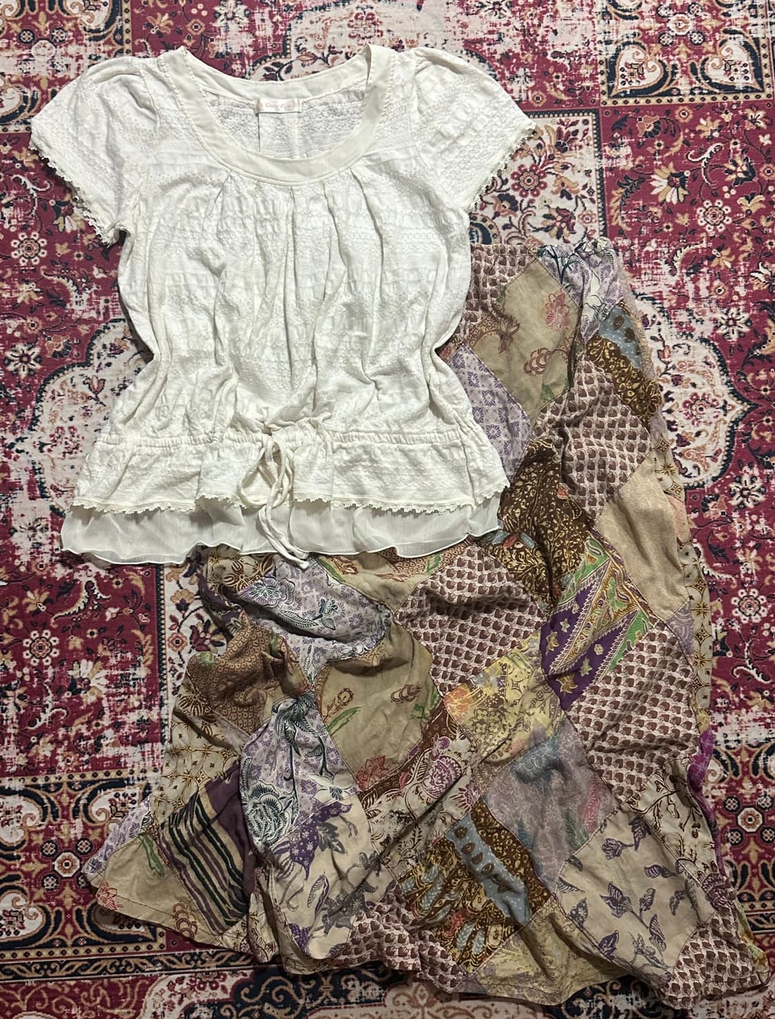 모리 레이스 스트랩 탑 패치 롱 스커트 코디 상품이미지1