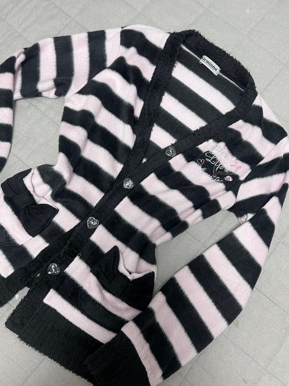 일본빈티지 핑크 블랙 스트라이프 앙고라 니트 가디건 히메갸루 상품이미지2