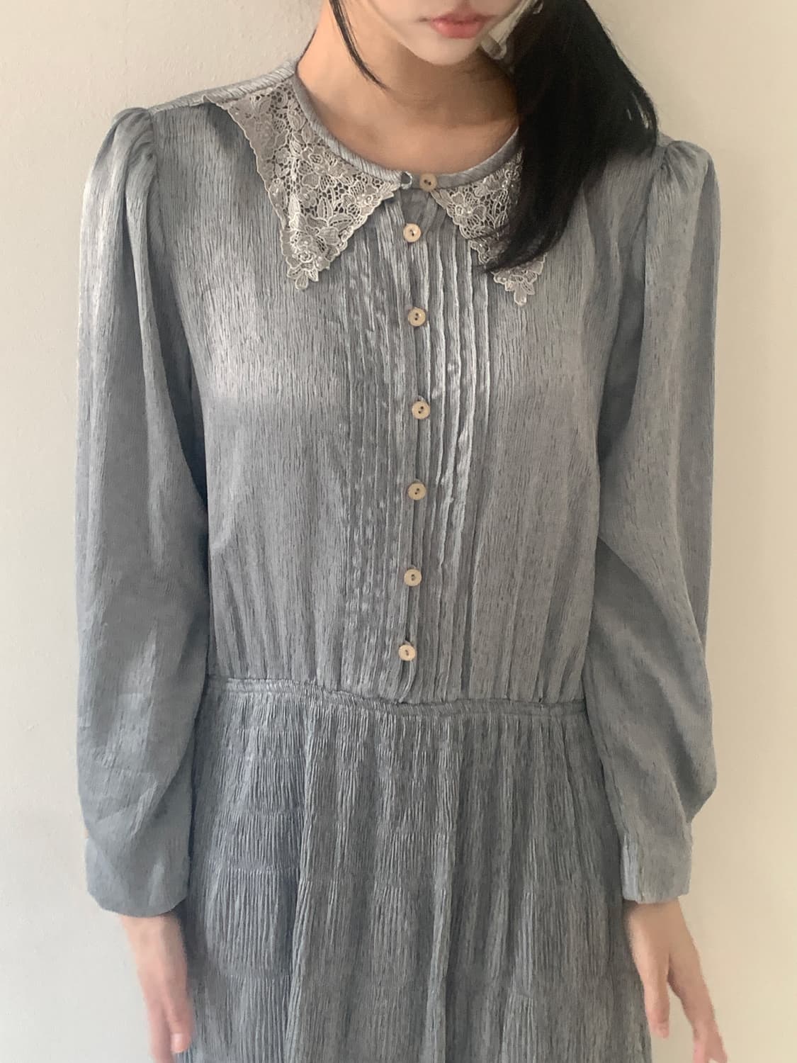 Lace collar pleats dress 상품이미지5