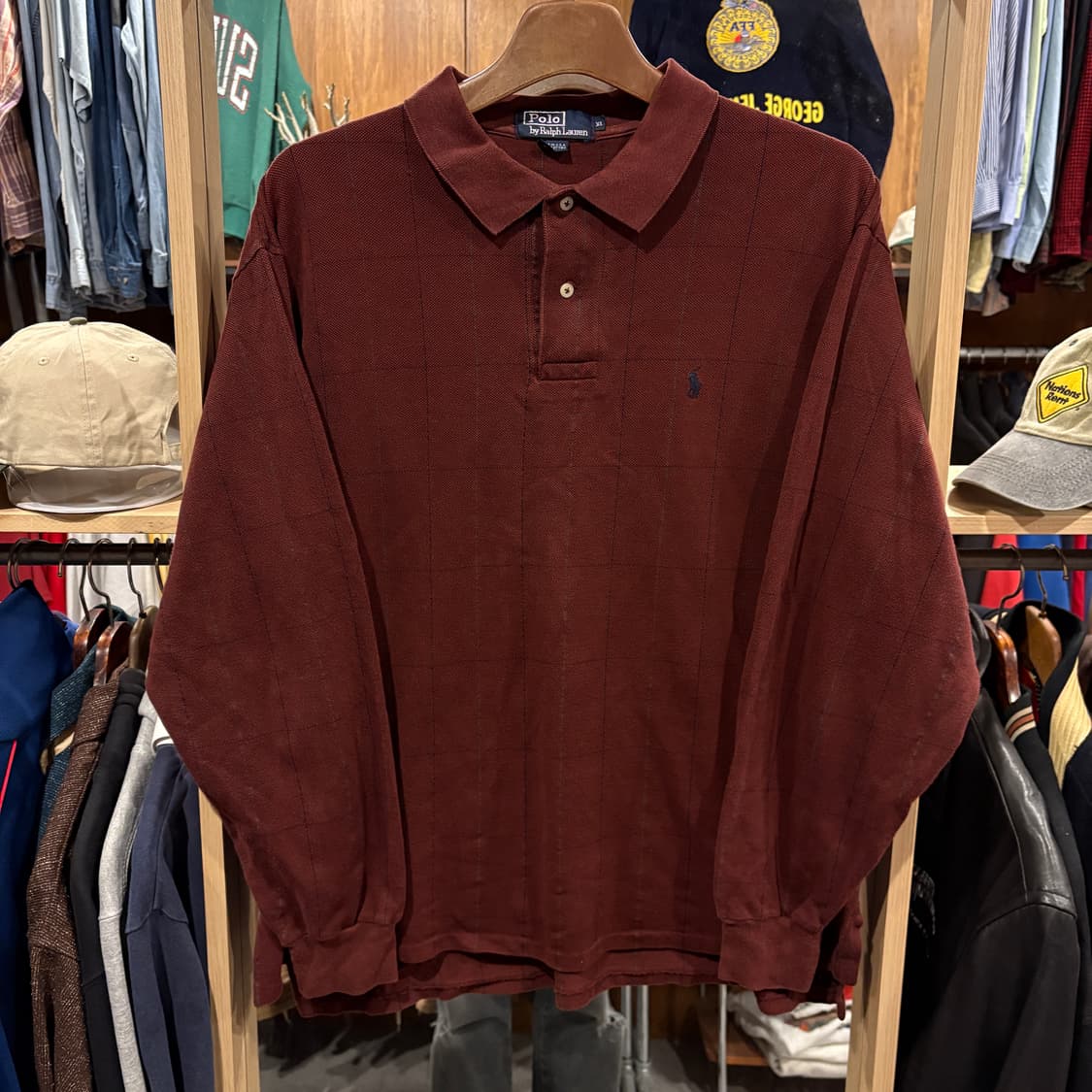 폴로 미국 생산 체크 긴팔 카라 티셔츠 상품이미지1