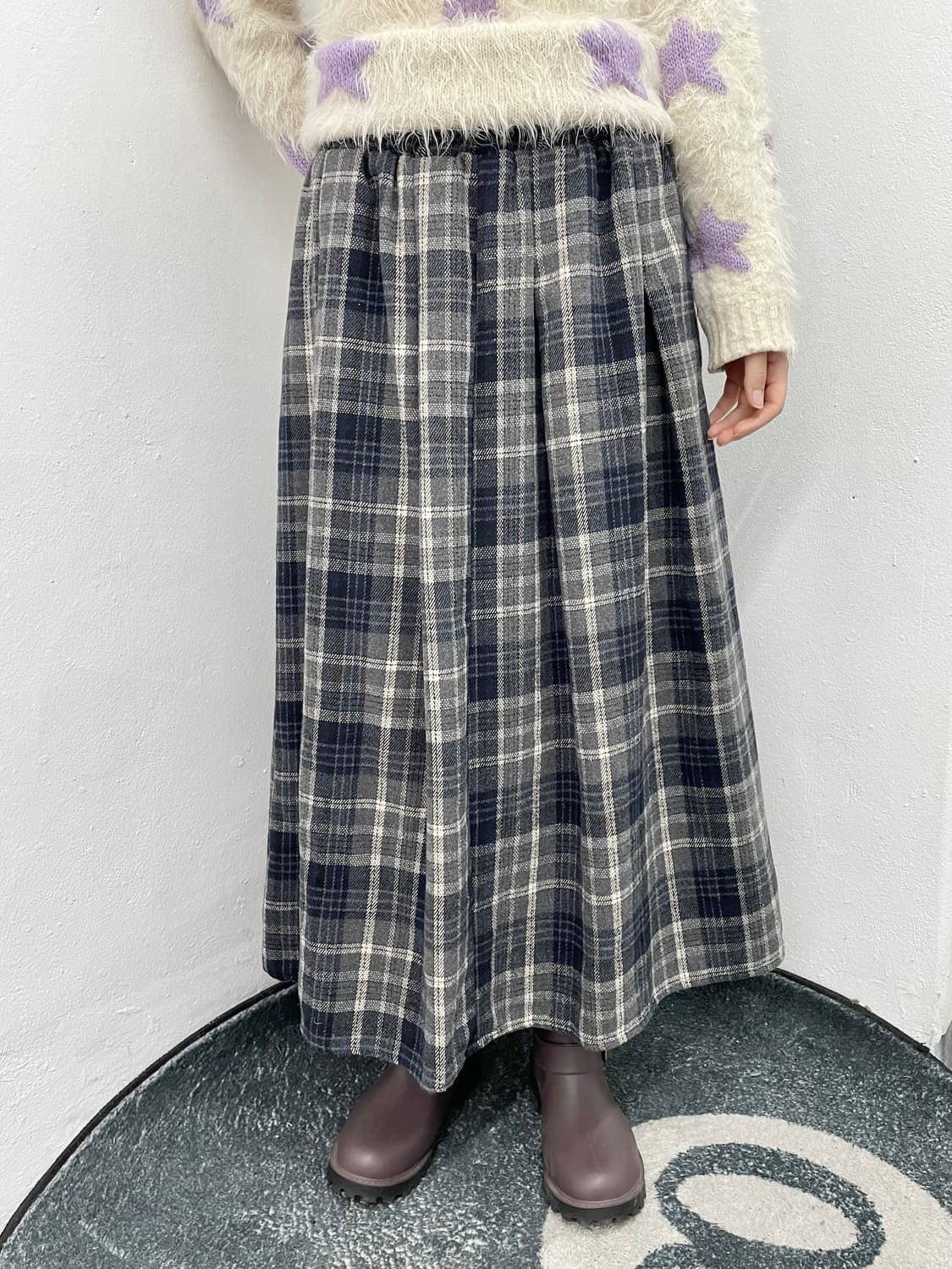 니혼진 체크 모직 롱 플리츠 스커트 상품이미지2