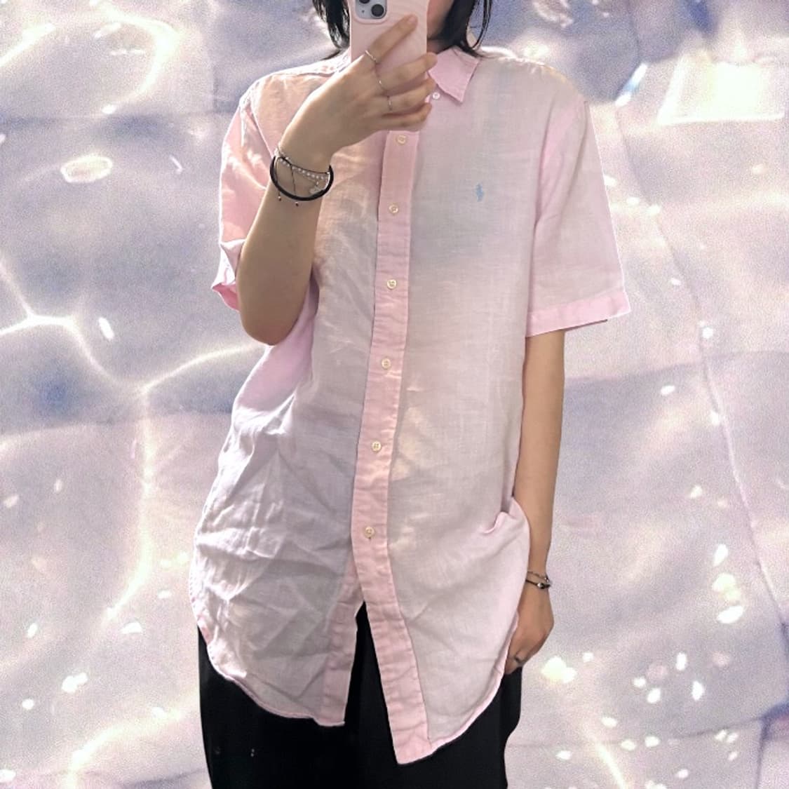 폴로 랄프로렌 린넨 반팔 셔츠 핑크 S  상품이미지3