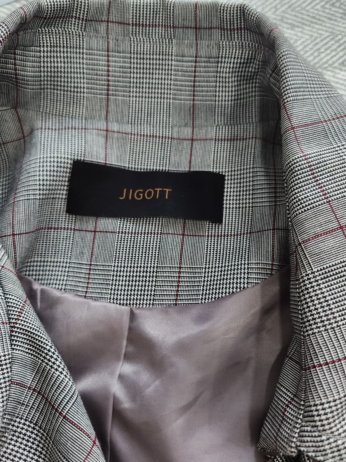 [85] 지고트 그레이 체크 벨티드 트렌치코트 롱코트 85사이즈 상품이미지5