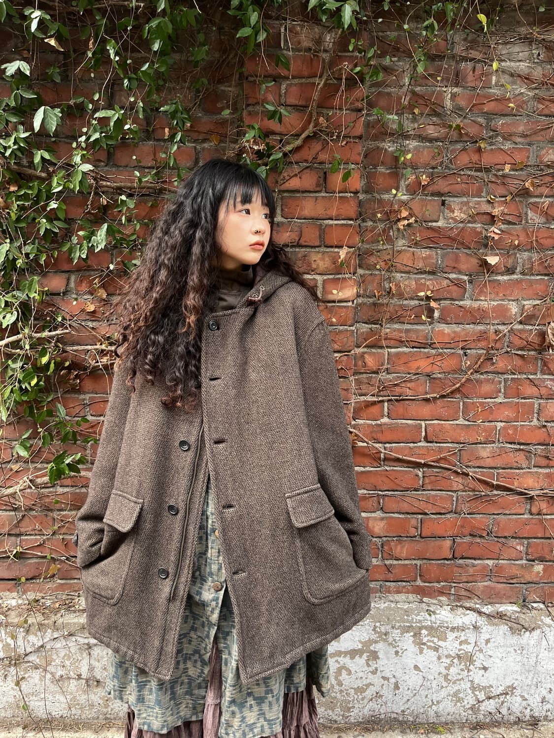 다크 브라운 오버 핏 후드 코트 상품이미지2