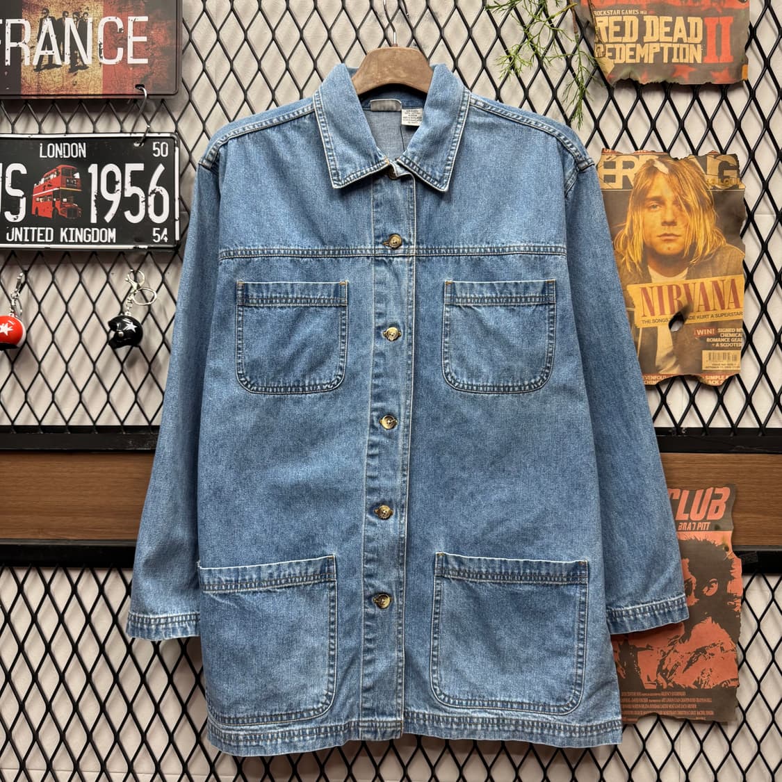 90s USA VINTAGE 데님 초어 코트 전면 4포켓 디테일 연청 상품이미지1