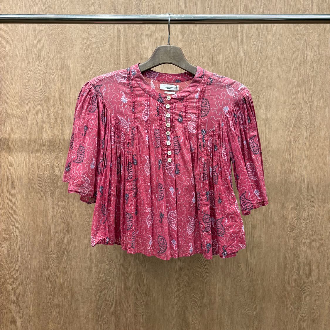 이자벨마랑 에뚜왈 코튼 블라우스 보헤미안 패턴 프린트 플리츠 디테일 핑크 상품이미지2