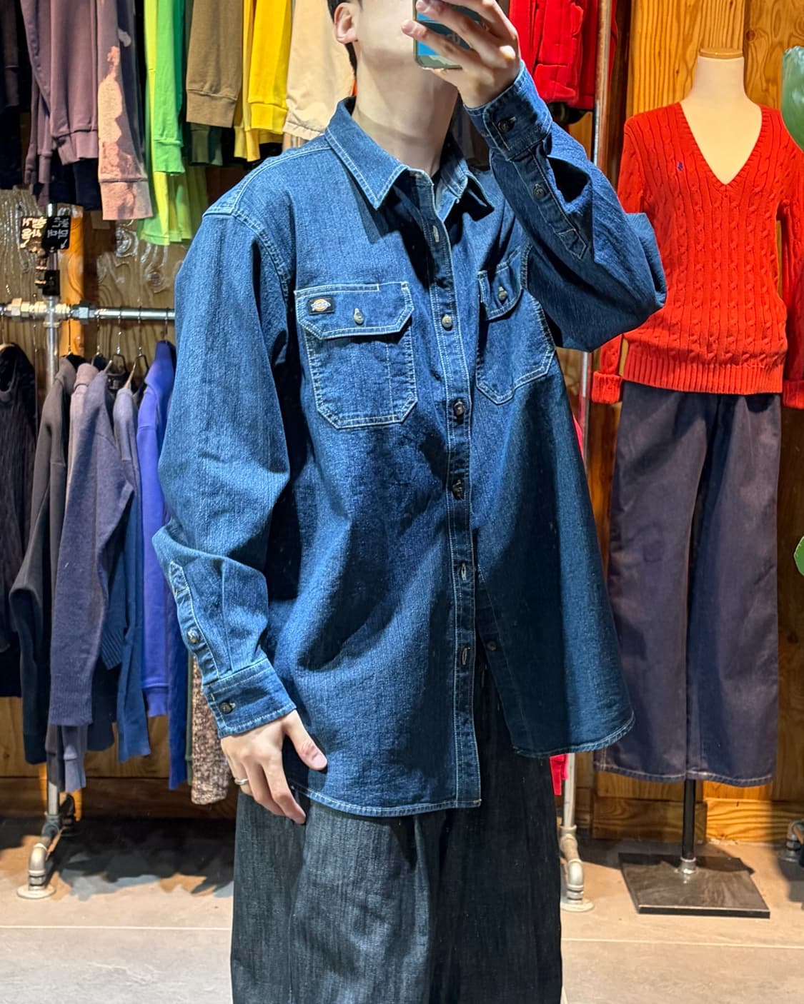 XL 디키즈 투포켓 릴렉스핏 진청 데님 셔츠 상품이미지1