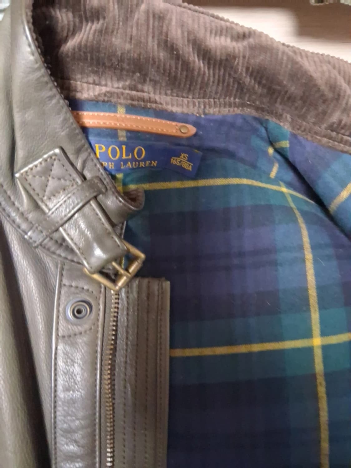 폴로 랄프로렌 블랙와치 올리브 소가죽레더 조끼 XS 상품이미지4