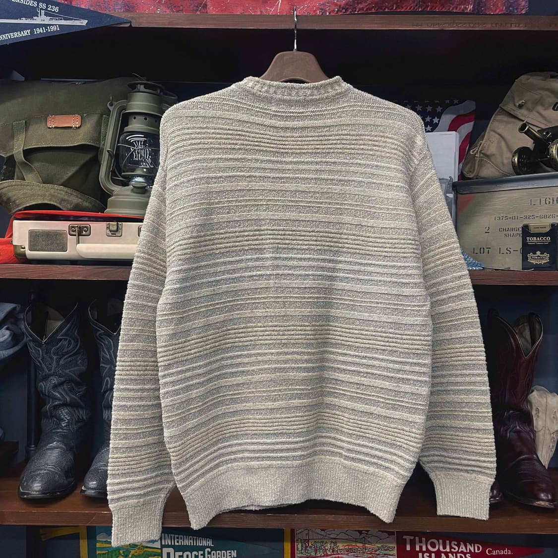 90s 모션픽쳐 버튼 브이 헨리넥 보카시 니트 스웨터 N503 상품이미지2