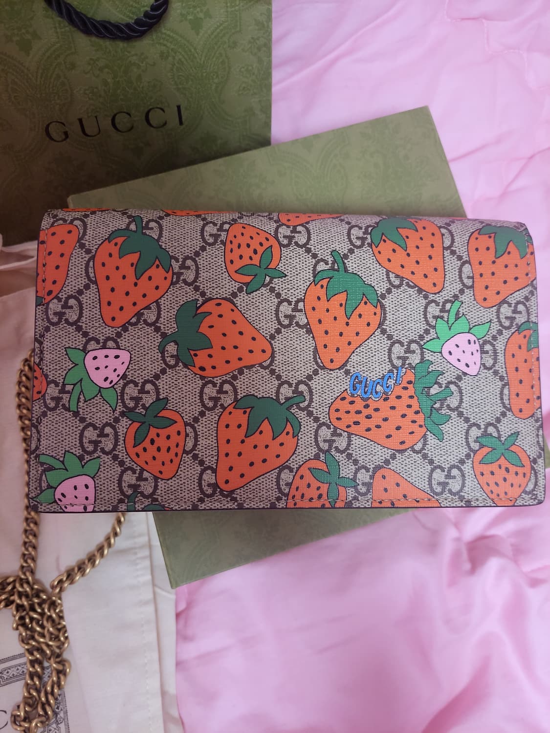 정품)급처미사용새상품!구찌 스트로베리 딸기 WOC거울핑크공주가방 크로스백 상품이미지9