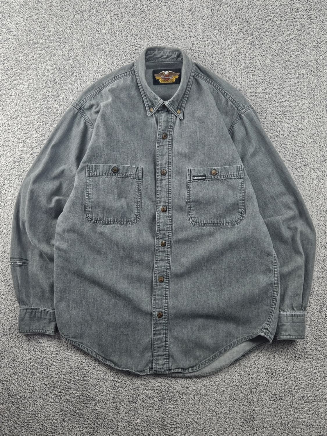 할리데이비슨 95주년 윙즈 그레이 포켓 셔츠 ( M추정 ) / 11588 상품이미지2