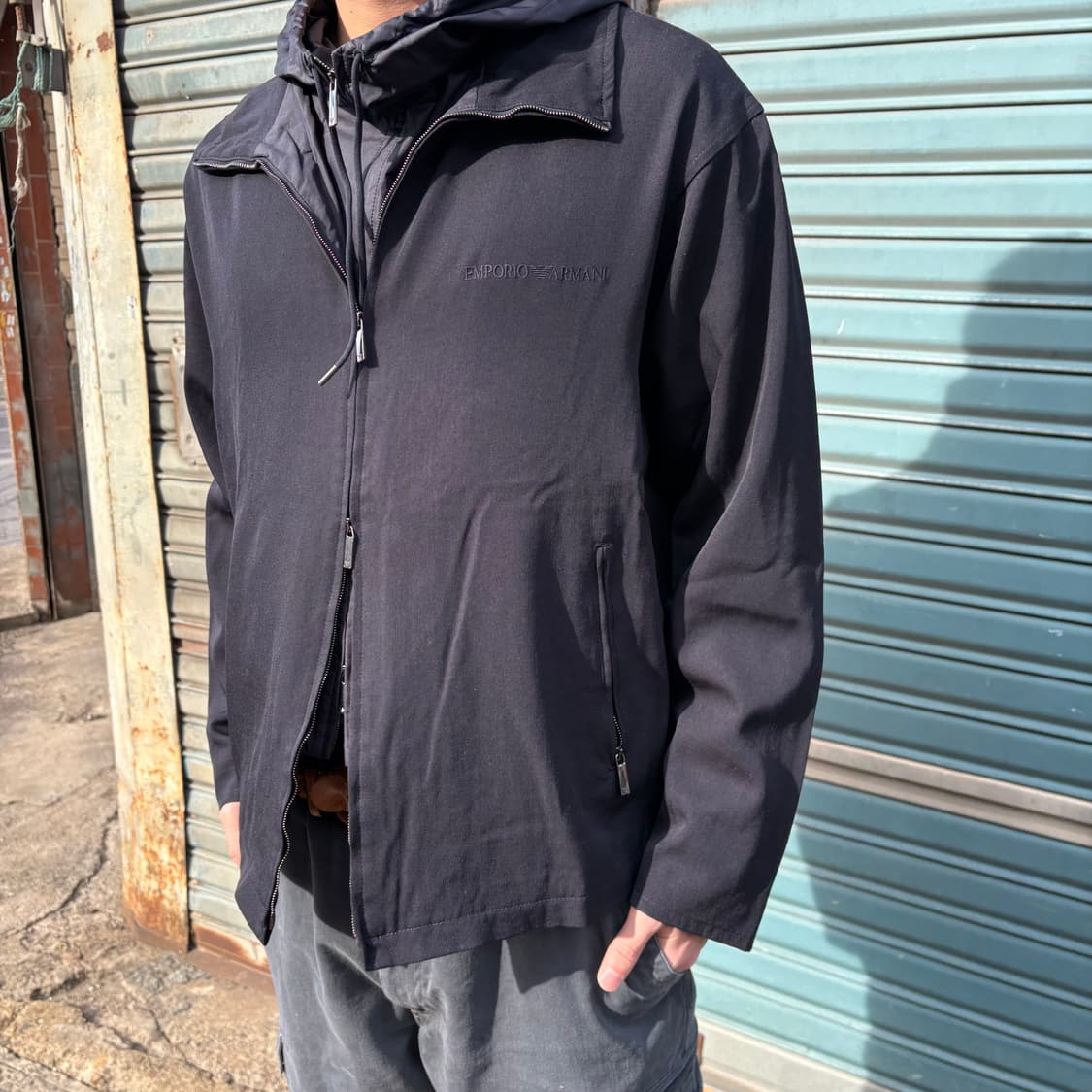 엠포리오 알마니 네이비 울 레이어 후드 집업 자켓 상품이미지2