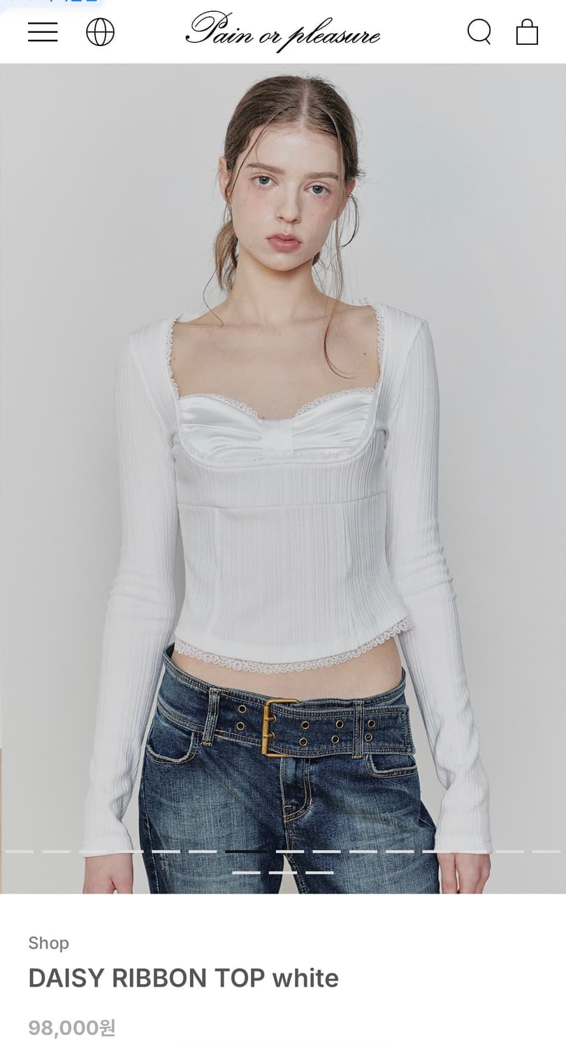 택O)페인오어플레져 데이지 리본탑 화이트 S + 새틴 안대 핑크 상품이미지2