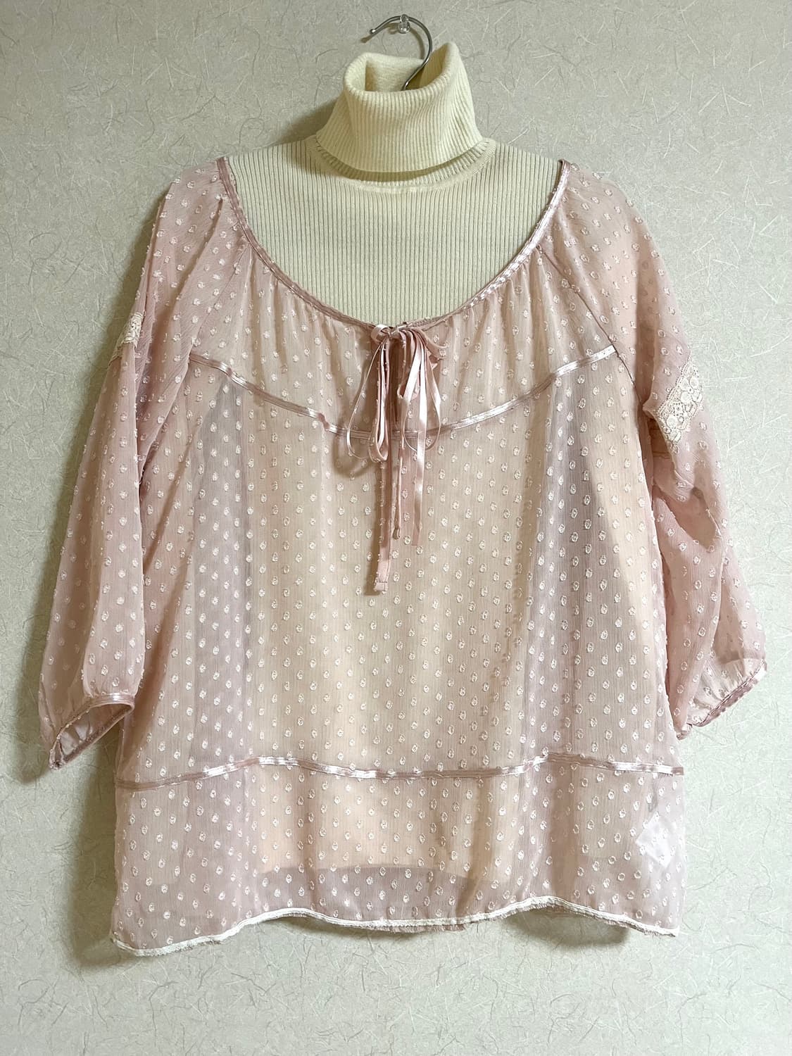 일본빈티지 퍼코트 땡땡이 블라우스 미디스커트 모리걸 하구미 아오이유우 상품이미지4