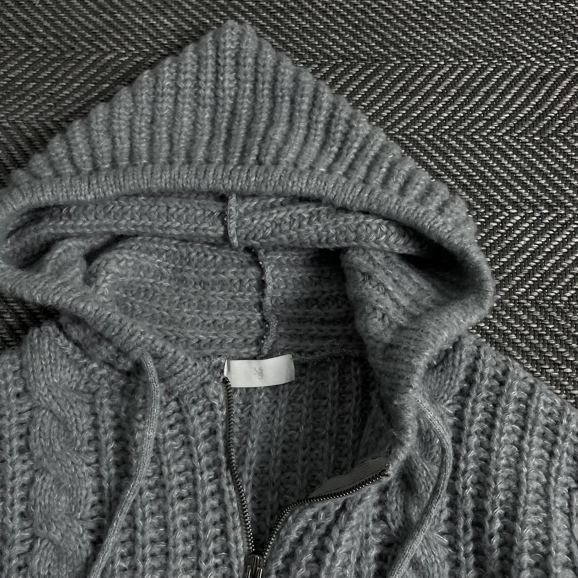 무드인사이드 꽈배기 후드 반집업 니트 그레이y 3797 상품이미지6