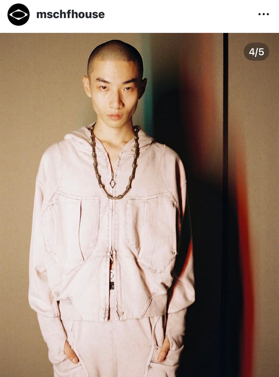 미스치프 빅포켓 후디 블리치드 핑크 그레이 상품이미지2
