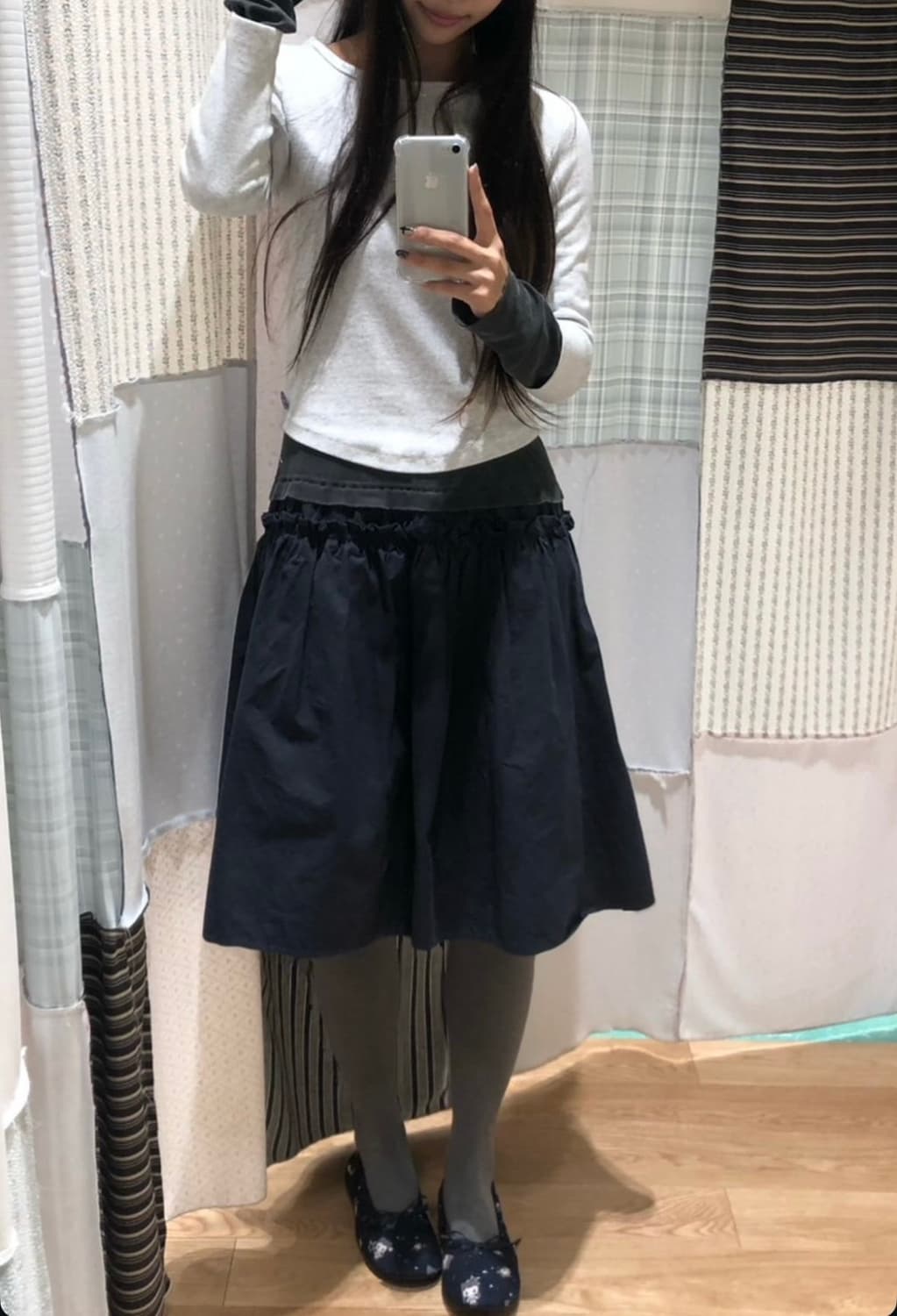 코이세이오 2way 셔링 원피스 블루 차콜 상품이미지4