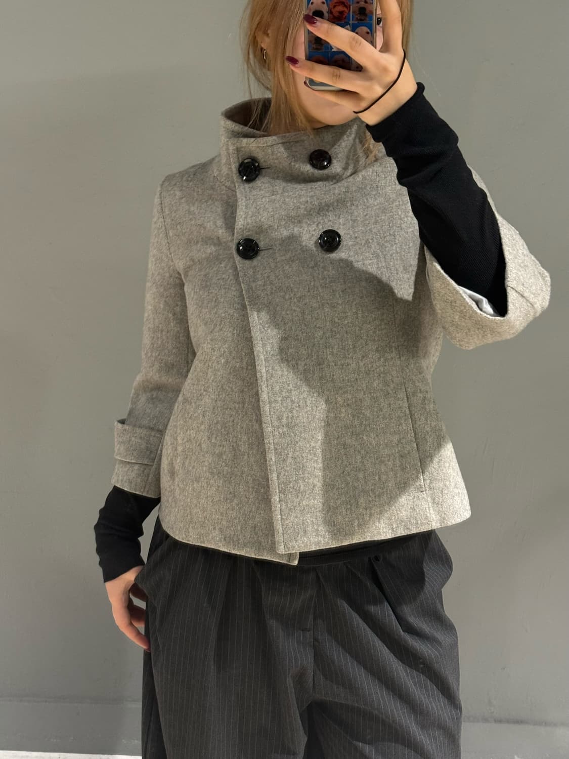 high-neck double button half coat 상품이미지1