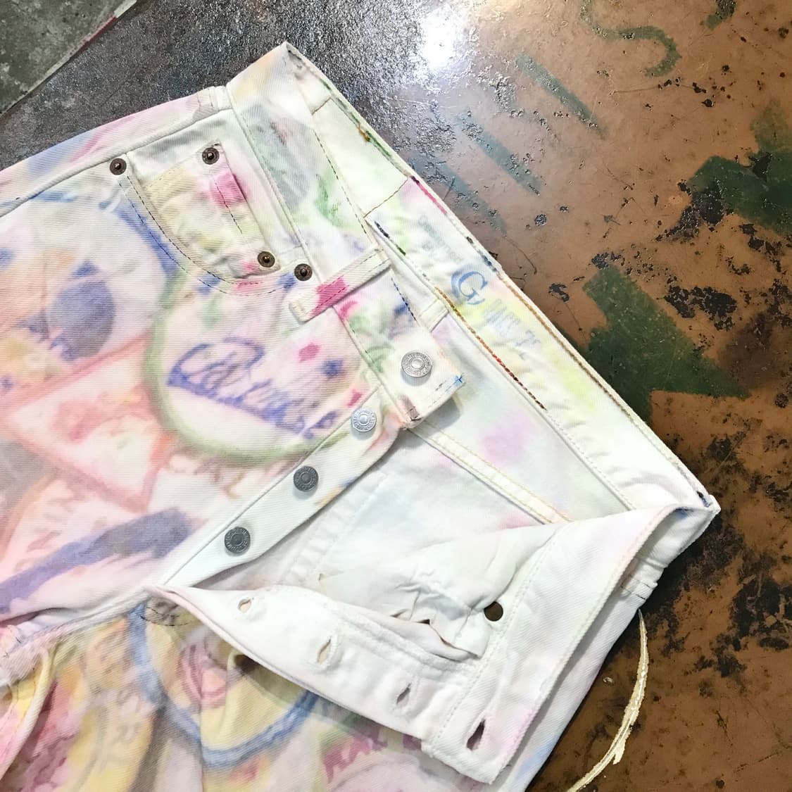 90s usa 리바이스 501 그래피티 화이트 데님 팬츠 허리 29 상품이미지5