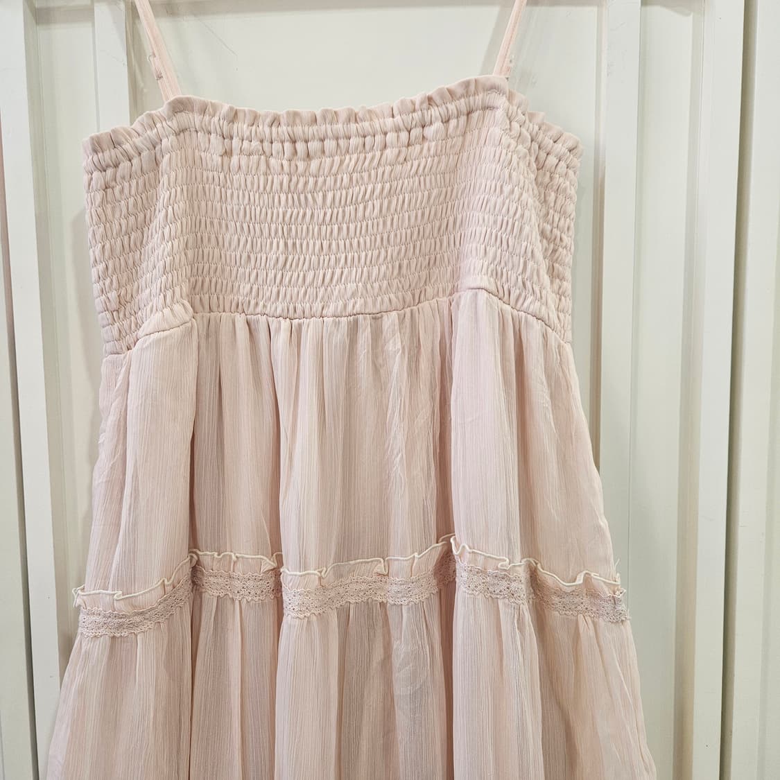 콜자(COLZA) 핑크 스모크 캉캉 레이스 롱 원피스 상품이미지2