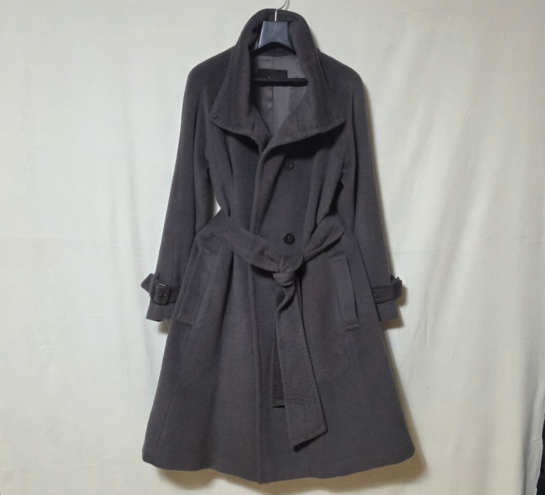 [미샤/정품] 앙고라 & 라마 혼방 하이넥 벨티드 코트 (차콜그레이) 상품이미지2