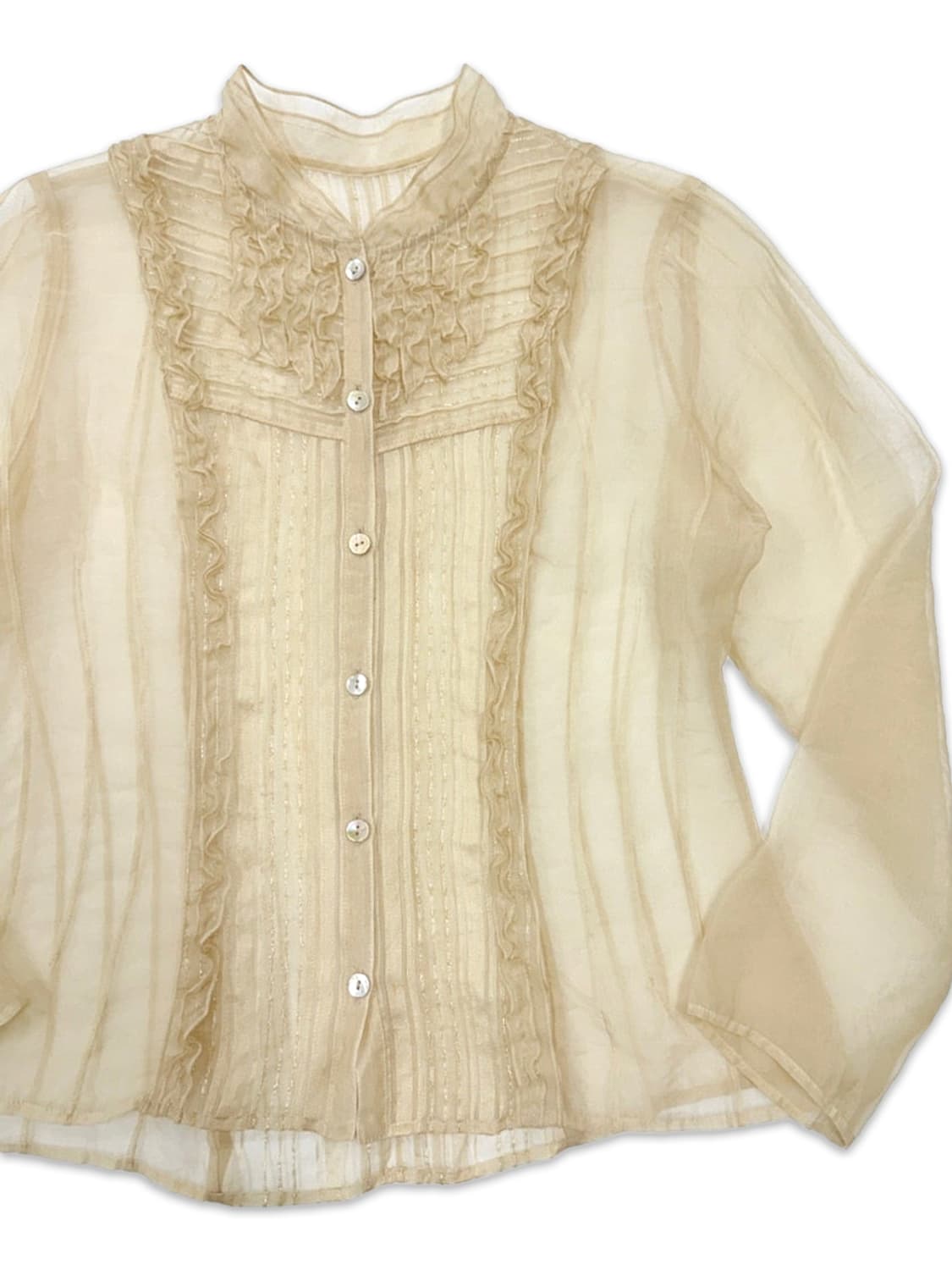 빈티지 시스루 옐로우 라인 프릴 셔츠 블라우스 상품이미지2