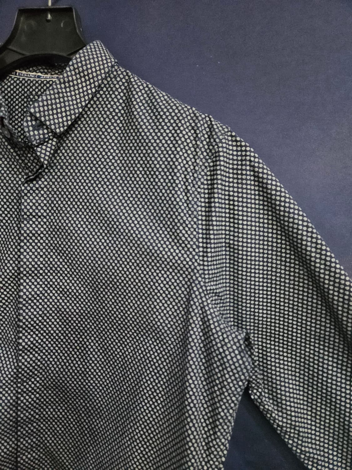 아르마니 익스체인지 멜란지 네이비 남성 슬림핏 100 긴팔셔츠  상품이미지4