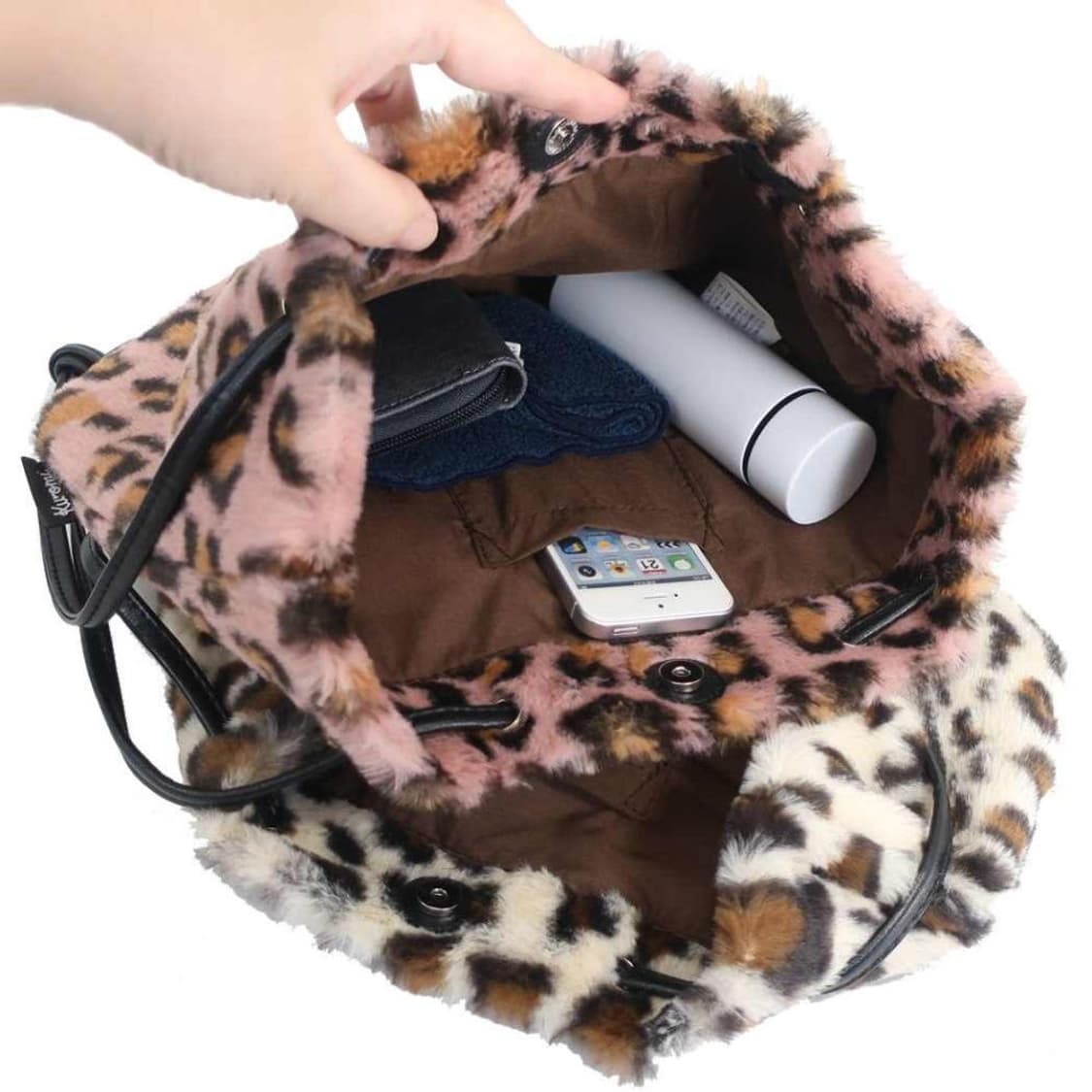 산리오 헬로키티 갸루 핑크 호피 레오파드 퍼 크로스백 가방 상품이미지3