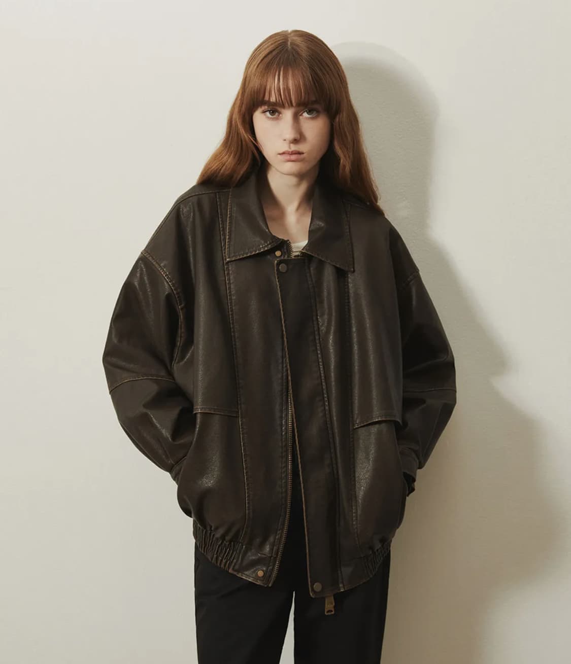 레이디볼륨 빈티지 코팅 레더 자켓 상품이미지2