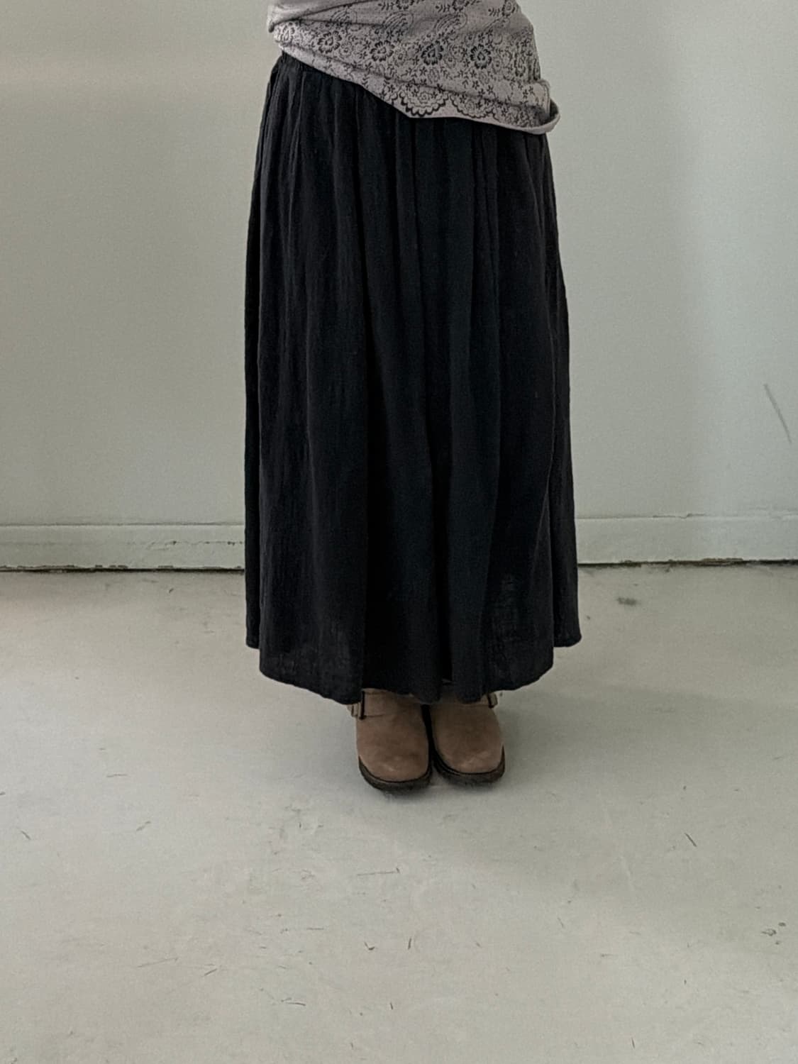 일본빈티지 코튼 차콜 핀턱 롱스커트 상품이미지1