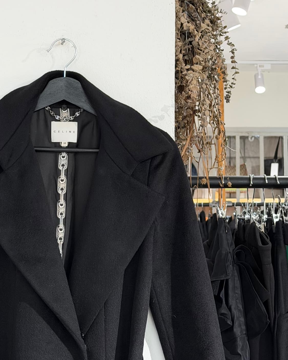 셀린느 블랙 울 앙고라 벨티트 코트 상품이미지4