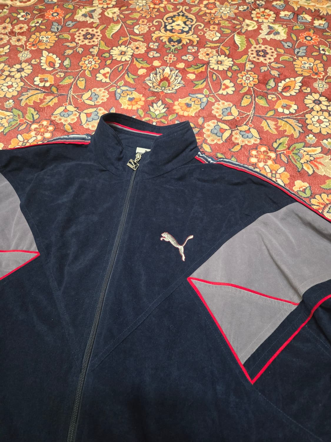 [90s XXL] Vintage 푸마 벨루어 사이드라인 트레이닝 자켓 상품이미지3