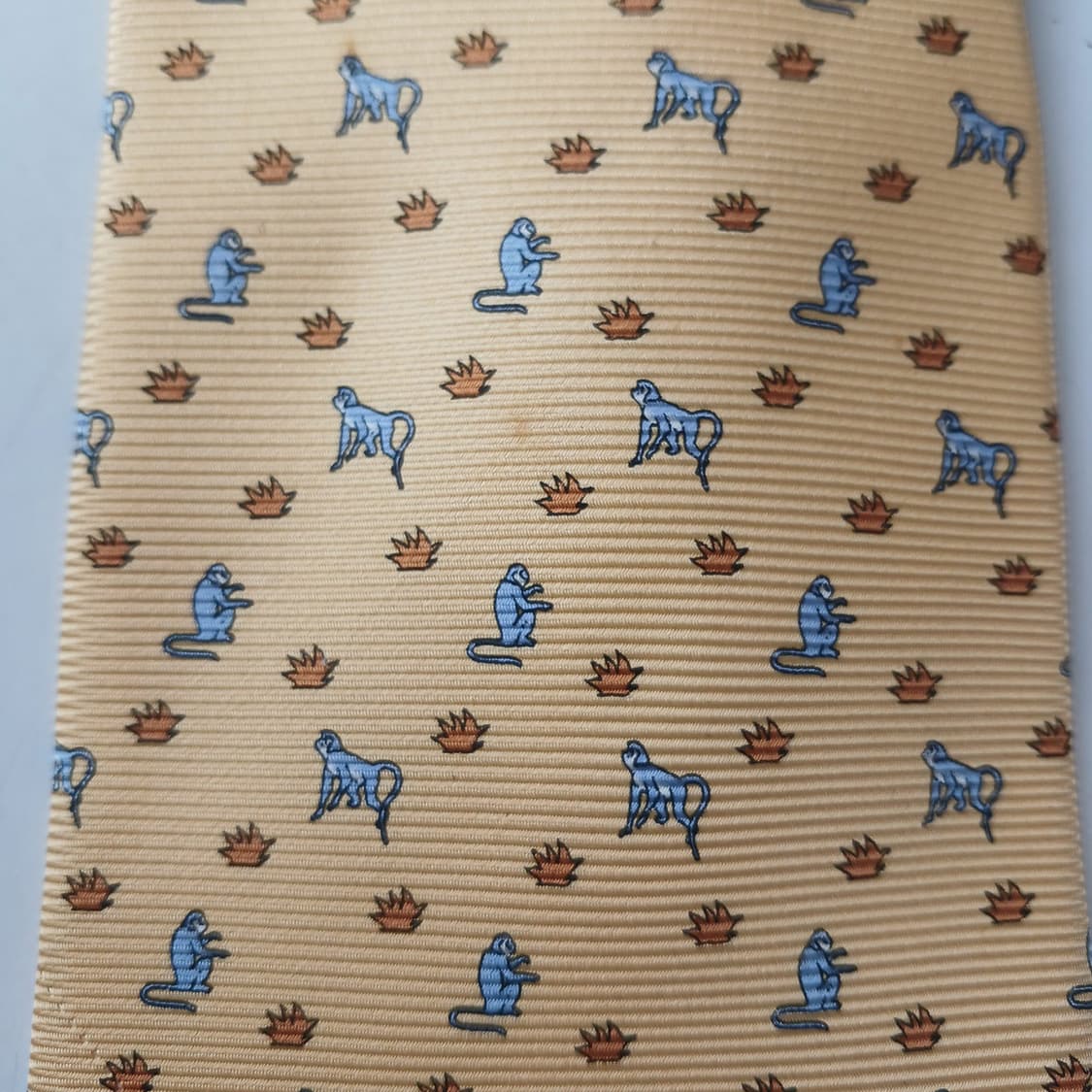 제냐 실크 옐로우 원숭이 모티브 넥타이 9.6cm A등급 A19678 상품이미지6