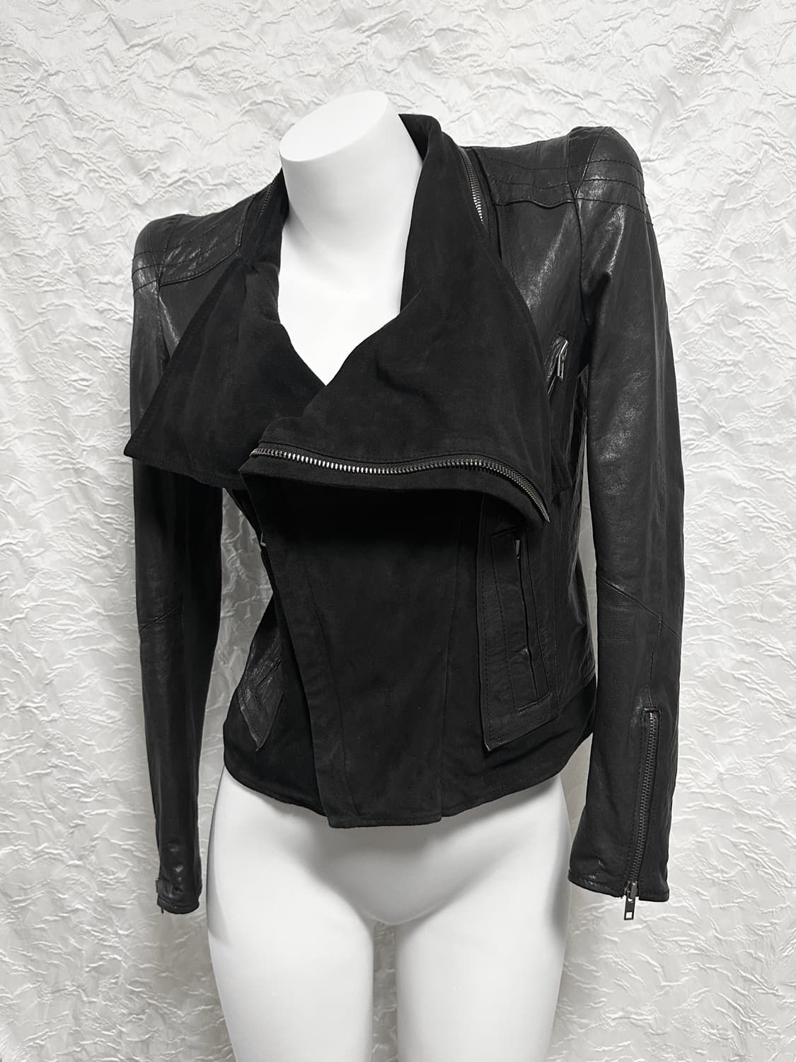 빈티지 3-way 더블 지퍼 쉽스킨 양가죽 레더 자켓 상품이미지1